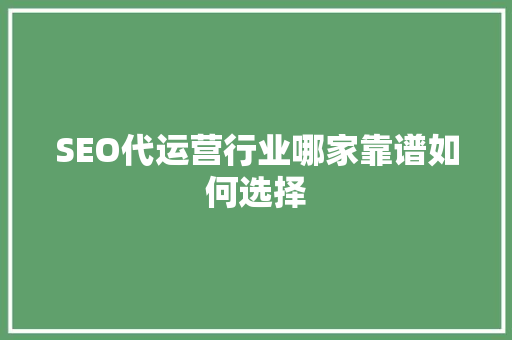 SEO代运营行业哪家靠谱如何选择