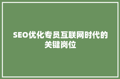SEO优化专员互联网时代的关键岗位