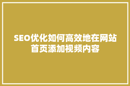 SEO优化如何高效地在网站首页添加视频内容