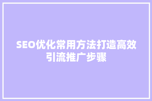 SEO优化常用方法打造高效引流推广步骤