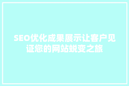 SEO优化成果展示让客户见证您的网站蜕变之旅