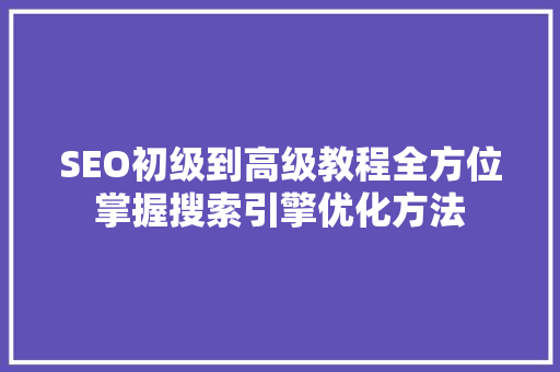 SEO初级到高级教程全方位掌握搜索引擎优化方法