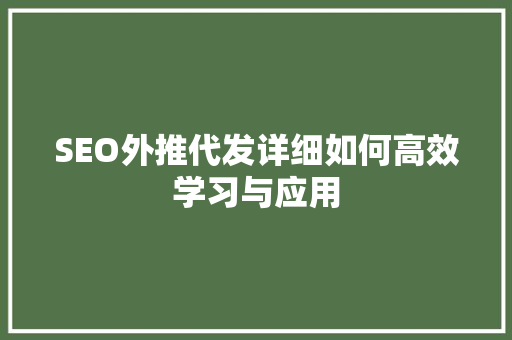 SEO外推代发详细如何高效学习与应用