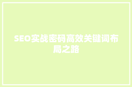 SEO实战密码高效关键词布局之路