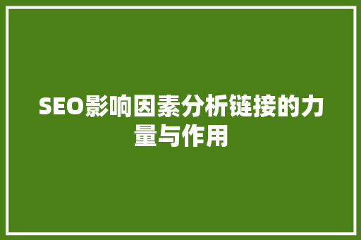 SEO影响因素分析链接的力量与作用