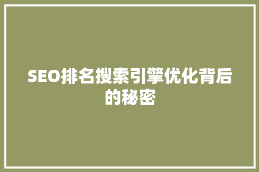 SEO排名搜索引擎优化背后的秘密
