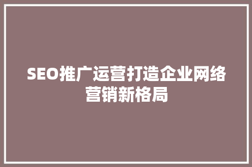 SEO推广运营打造企业网络营销新格局
