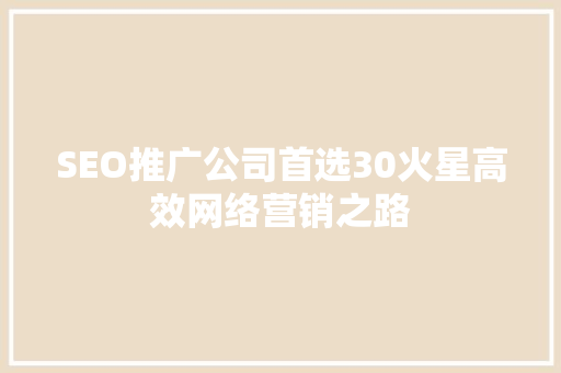 SEO推广公司首选30火星高效网络营销之路