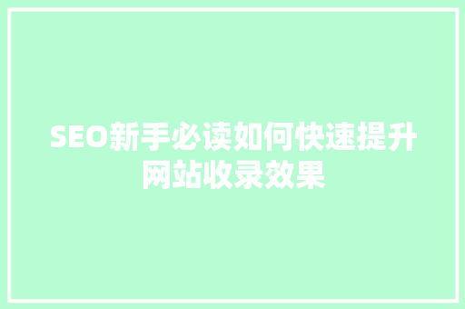 SEO新手必读如何快速提升网站收录效果