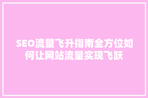 SEO流量飞升指南全方位如何让网站流量实现飞跃