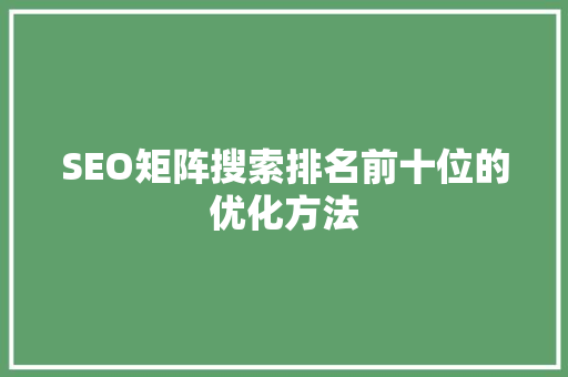 SEO矩阵搜索排名前十位的优化方法