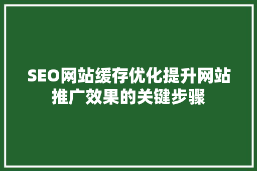 SEO网站缓存优化提升网站推广效果的关键步骤