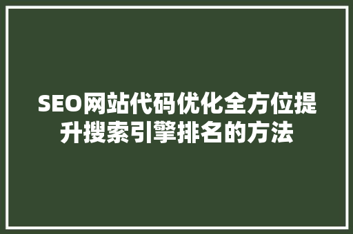 SEO网站代码优化全方位提升搜索引擎排名的方法