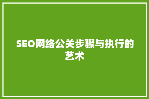 SEO网络公关步骤与执行的艺术