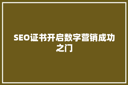 SEO证书开启数字营销成功之门