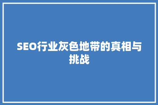 SEO行业灰色地带的真相与挑战