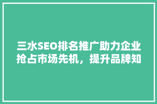 三水SEO排名推广助力企业抢占市场先机，提升品牌知名度
