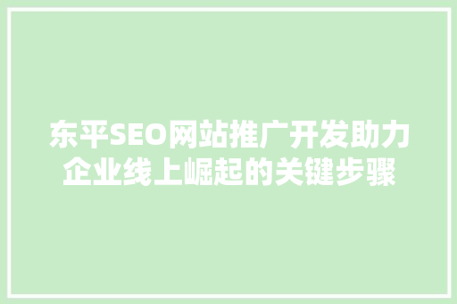 东平SEO网站推广开发助力企业线上崛起的关键步骤