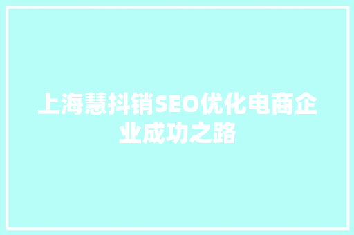 上海慧抖销SEO优化电商企业成功之路