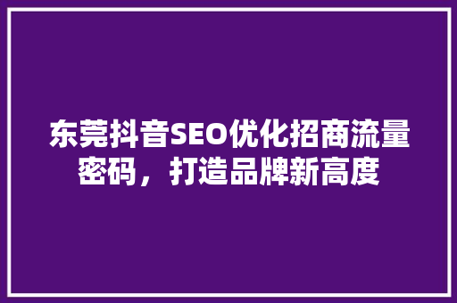 东莞抖音SEO优化招商流量密码，打造品牌新高度