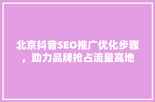 北京抖音SEO推广优化步骤，助力品牌抢占流量高地