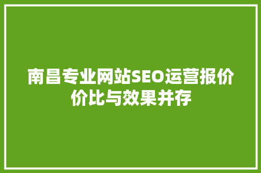 南昌专业网站SEO运营报价价比与效果并存