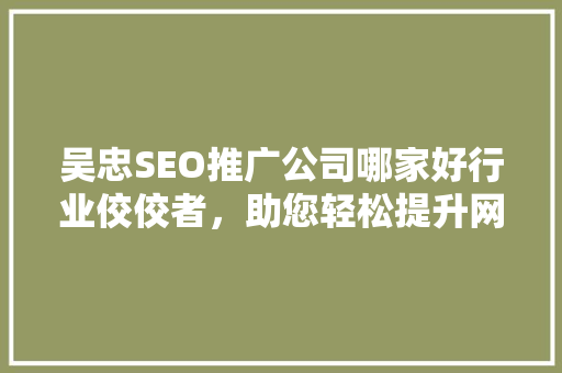 吴忠SEO推广公司哪家好行业佼佼者，助您轻松提升网站排名