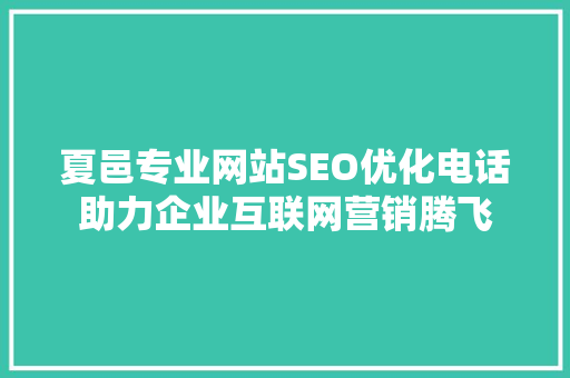 夏邑专业网站SEO优化电话助力企业互联网营销腾飞