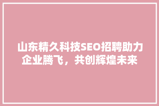 山东精久科技SEO招聘助力企业腾飞，共创辉煌未来