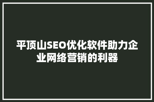平顶山SEO优化软件助力企业网络营销的利器