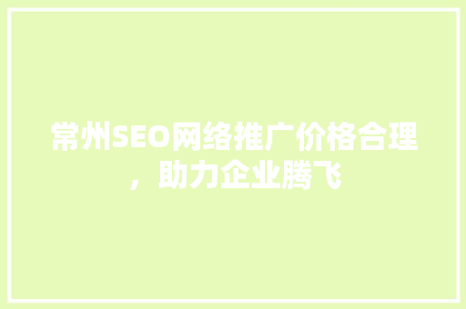 常州SEO网络推广价格合理，助力企业腾飞