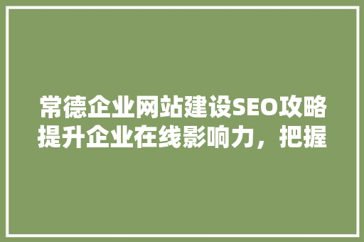 常德企业网站建设SEO攻略提升企业在线影响力，把握市场先机