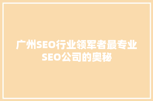 广州SEO行业领军者最专业SEO公司的奥秘