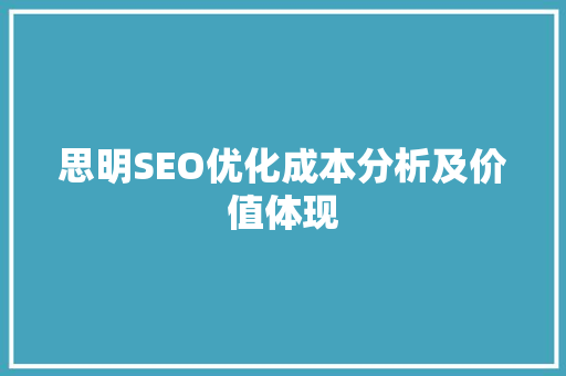 思明SEO优化成本分析及价值体现