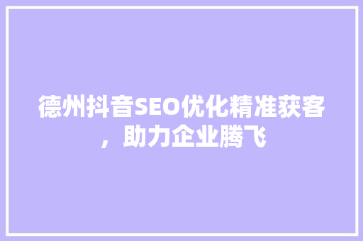 德州抖音SEO优化精准获客，助力企业腾飞