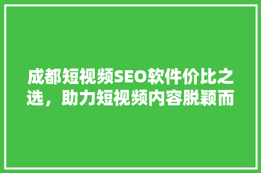 成都短视频SEO软件价比之选，助力短视频内容脱颖而出