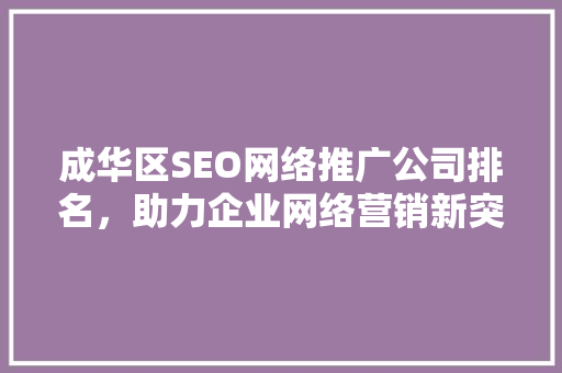 成华区SEO网络推广公司排名，助力企业网络营销新突破