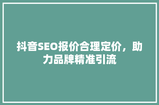 抖音SEO报价合理定价，助力品牌精准引流