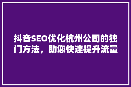 抖音SEO优化杭州公司的独门方法，助您快速提升流量