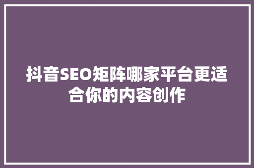 抖音SEO矩阵哪家平台更适合你的内容创作