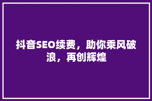 抖音SEO续费，助你乘风破浪，再创辉煌