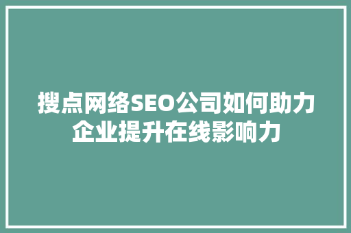 搜点网络SEO公司如何助力企业提升在线影响力