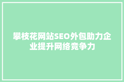 攀枝花网站SEO外包助力企业提升网络竞争力