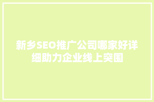新乡SEO推广公司哪家好详细助力企业线上突围