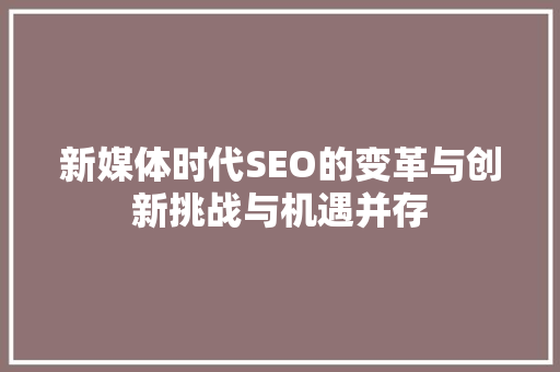 新媒体时代SEO的变革与创新挑战与机遇并存