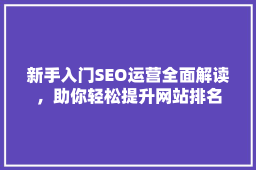 新手入门SEO运营全面解读，助你轻松提升网站排名
