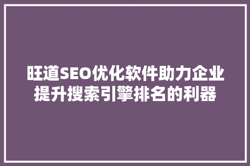 旺道SEO优化软件助力企业提升搜索引擎排名的利器