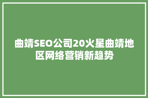 曲靖SEO公司20火星曲靖地区网络营销新趋势