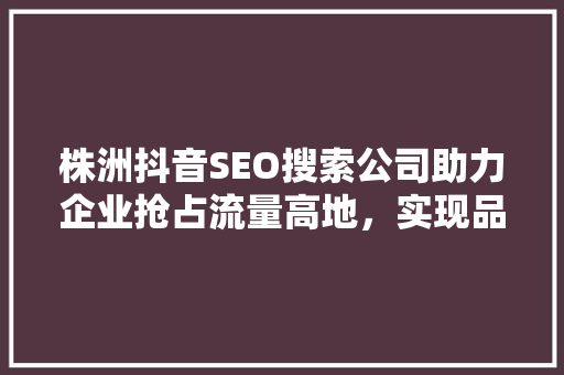 株洲抖音SEO搜索公司助力企业抢占流量高地，实现品牌价值最大化