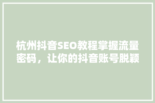 杭州抖音SEO教程掌握流量密码，让你的抖音账号脱颖而出